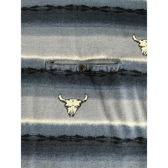 Vintage 90s Wrangler Western Blue Polo Bull Cow Skull Rodeo Cowboy Longhorn XL - Picture 4 of 7